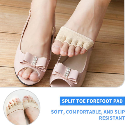2Pairs Toe Topper Half Socks - Ball of Foot Cushions, Forefoot Pads for Women No Show Black/Beige-closetoe