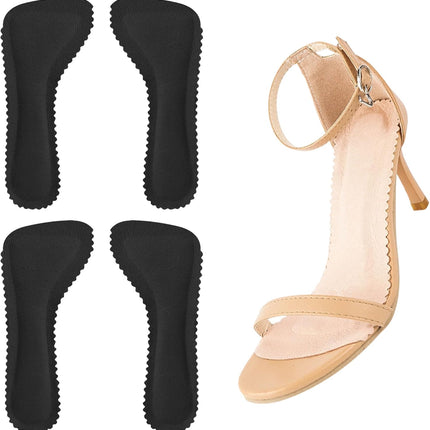 2 Pairs Adhesive High Heel Inserts Women 3/4 Cushioning Insoles for Heels Anti-Slip Invisible Slim Liners Ball of Foot & Arch Support Sponge Leather Relieve Pain Black -