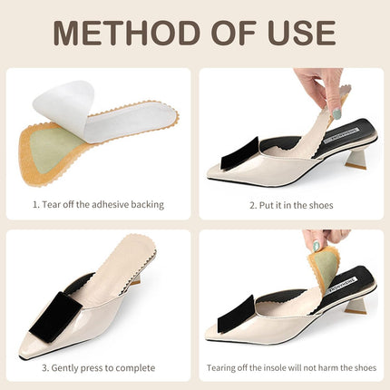 2 Pairs Adhesive High Heel Inserts Women 3/4 Cushioning Insoles for Heels Anti-Slip Invisible Slim Liners Ball of Foot & Arch Support Sponge Leather Relieve Pain Black -