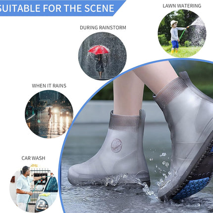 Shoe Covers Waterproof Rain Shoes Reusable Foldable Boots Slip Resistant Rubber Sole Overshoes Protectors for Cleaning Camping Travel Galoshes with Buttons Gray XX-Large