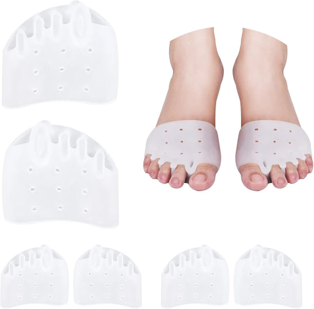 3 Pairs Metatarsal Gel Pads Ball of Foot Cushions Toe Separator Spacers Big Straighteners in Clear/Skin Tone