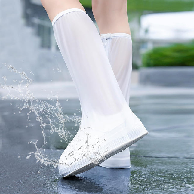Waterproof Rain Shoe Cover Reusable Non-Slip Rainproof Boot Covers with Zipper Slip Resistance in White