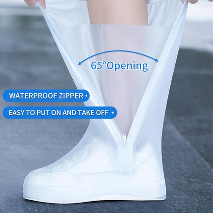 Waterproof Rain Shoe Cover Reusable Non-Slip Rainproof Boot Covers with Zipper Slip Resistance Overshoes Mud Snow Protector Hiking Climbing Camping Outdoor Sports Travel White X-Large