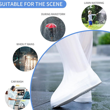 Waterproof Rain Shoe Cover Reusable Non-Slip Rainproof Boot Covers with Zipper Slip Resistance Overshoes Mud Snow Protector Hiking Climbing Camping Outdoor Sports Travel White X-Large