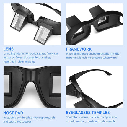 Lazy Glasses, Horizontal Prism Glasses,Lazy Spectacles for Bedridden Laying Dowd Reading and Watching TV in Bed Basic Model Medium-black -