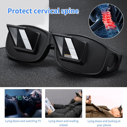 Lazy Glasses, Horizontal Prism Glasses,Lazy Spectacles for Bedridden Laying Dowd Reading and Watching TV in Bed Basic Model Medium-black -