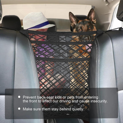 Dog Pet Net Barrier with Auto Safety Mesh Organizer Universal for Cars, SUVs -Easy Install,Car Divider & Storage Bag, Car Driving Safely Children Pets(Black-3 Layer) -