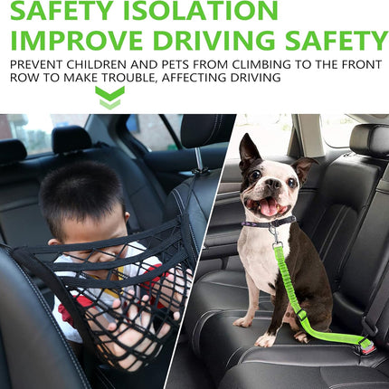 Dog Pet Net Barrier with Auto Safety Mesh Organizer Universal for Cars, SUVs -Easy Install,Car Divider & Storage Bag, Car Driving Safely Children Pets(Black-3 Layer) -