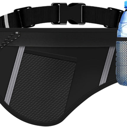 Men Women Sports Running Waist Bag, Waterproof Fanny Packs with Adjustable Belt, Pack Bag Water Bottle Holde for Hiking Walking Biking GSP8807-Black -