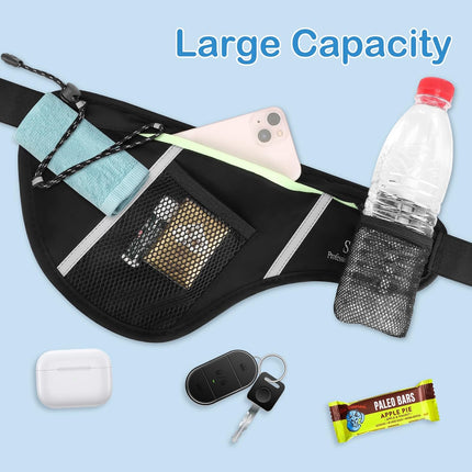 Men Women Sports Running Waist Bag, Waterproof Fanny Packs with Adjustable Belt, Pack Bag Water Bottle Holde for Hiking Walking Biking GSP8807-Black -