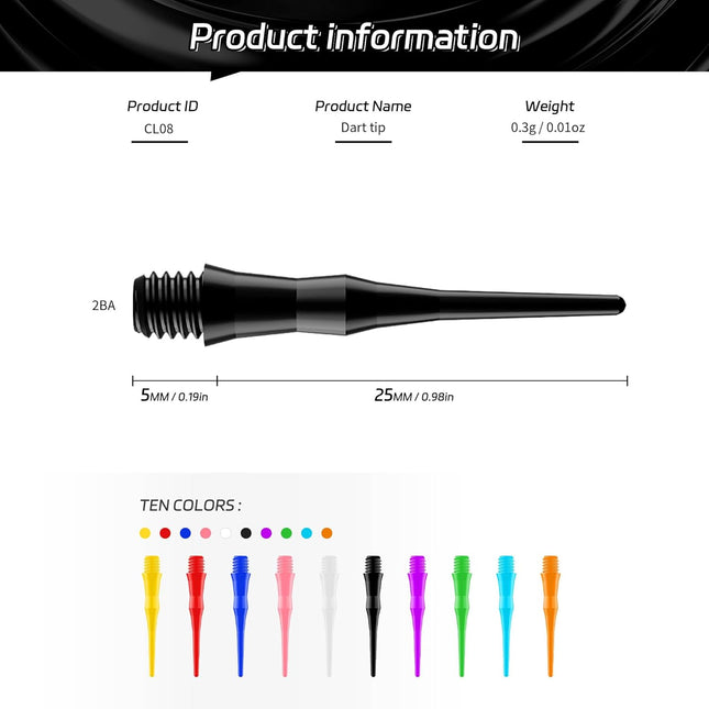 2BA Thread Soft Tip Dart Points 500 Pack 10 Colors Plastic Tips Replacement Darts Accessories 500pcs – product detail