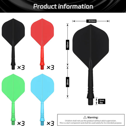 Integrated Dart Shaft and Flights Standard Shape,Black/Red/Blue/Green,4 Set (12pcs) 2BA -