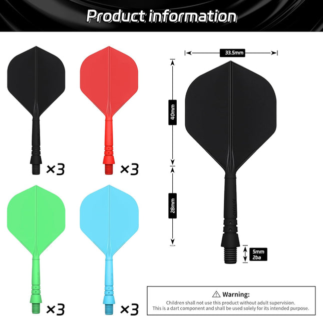 Integrated Dart Shaft and Flights Standard Shape Black/Red/Blue/Green 4 Set (12pcs) 2BA – product detail
