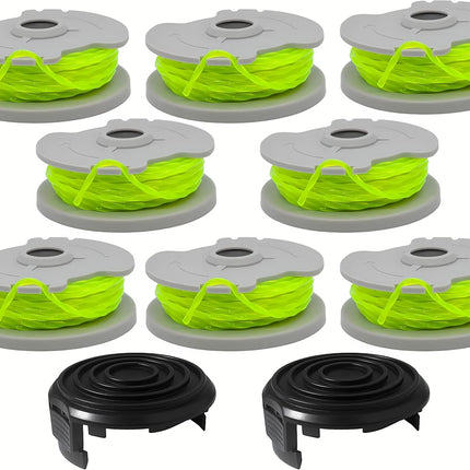WA0014 Trimmer Line Replacement, for Worx WG168 WG184 WG190 WG191 Weed Eater String Edger - 20 ft 0.080" with WA0037 Cap Covers (8 spools, 2 Cap)