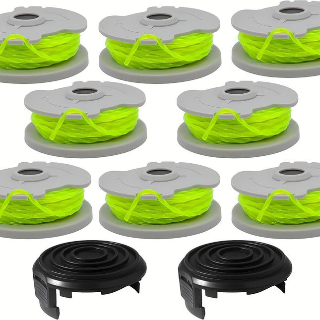 WA0014 Trimmer Line Replacement, for Worx WG168 WG184 WG190 WG191 Weed Eater String Edger - 20 ft 0.080" with WA0037 Cap Covers (8 spools, 2 Cap)