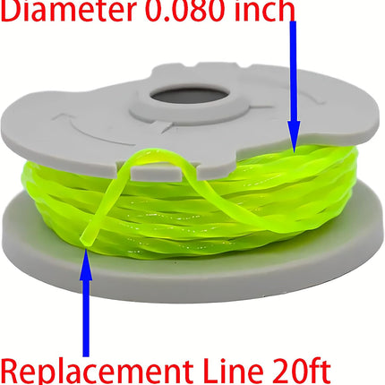 WA0014 Trimmer Line Replacement, for Worx WG168 WG184 WG190 WG191 Weed Eater String Edger - 20 ft 0.080" with WA0037 Cap Covers (8 spools, 2 Cap)