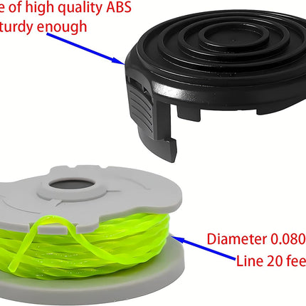 WA0014 Trimmer Line Replacement, for Worx WG168 WG184 WG190 WG191 Weed Eater String Edger - 20 ft 0.080" with WA0037 Cap Covers (8 spools, 2 Cap)