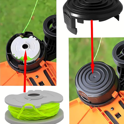 WA0014 Trimmer Line Replacement, for Worx WG168 WG184 WG190 WG191 Weed Eater String Edger - 20 ft 0.080" with WA0037 Cap Covers (8 spools, 2 Cap)