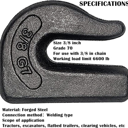 Weld On Grab Chain Hook,3/8" Hooks,Grade 70 Load Limit: 6600 lbs,for Welded onto Tractors or excavators -