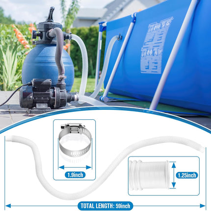 Pool Hoses for Above Ground Pools,1.25 x 59 Inch Filter Hose,Compatible with Intex Pump 607,637 With 8 Metal Clamps (3 Pack) (3) -
