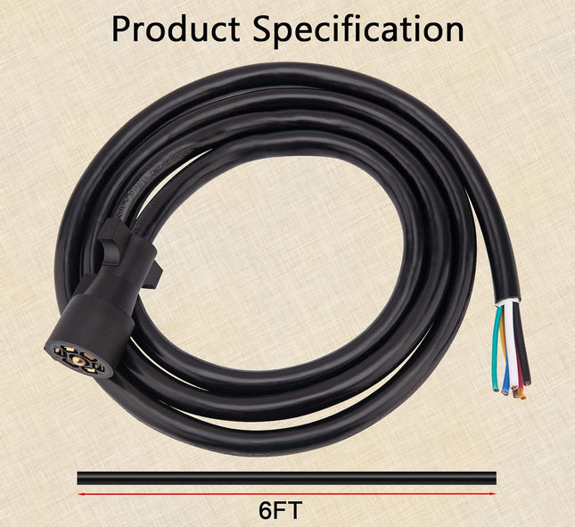 Trailer Wiring Harness 7 Pin Plug 7 Way Wire 6-Feet Designed for RV Trailers caravans Food Vans and Other – product detail