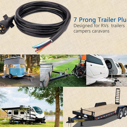 Trailer Wiring Harness,7 Pin Plug,7 Way Wire,6-Feet,Designed for RV Trailers, caravans, Food Vans and Other Towed Vehicles (6 FT) - 6 FT (No Box)