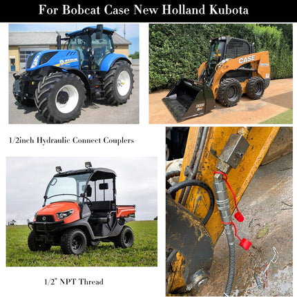 Flat Face Hydraulic Couplers,1/2" Skid Steer Couplers,For Bobcat Case,New Holland,Kubota,Quick Disconnect Coupler,NPT Thread -