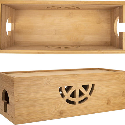 Cable Management Box,Cord Organizer Box,Bamboo Box for fit Desk Computer USB Behind TV Home Hall Power -
