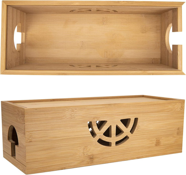 Cable Management Box Cord Organizer Box Bamboo Box for fit Desk Computer USB Behind TV Home Hall Power
