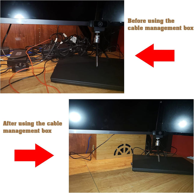Cable Management Box Cord Organizer Box Bamboo Box for fit Desk Computer USB Behind TV Home Hall Power – product detail