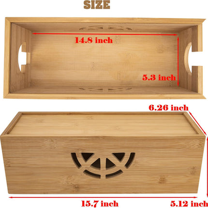 Cable Management Box,Cord Organizer Box,Bamboo Box for fit Desk Computer USB Behind TV Home Hall Power -