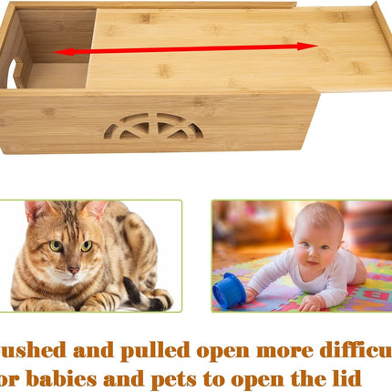 Cable Management Box,Cord Organizer Box,Bamboo Box for fit Desk Computer USB Behind TV Home Hall Power -
