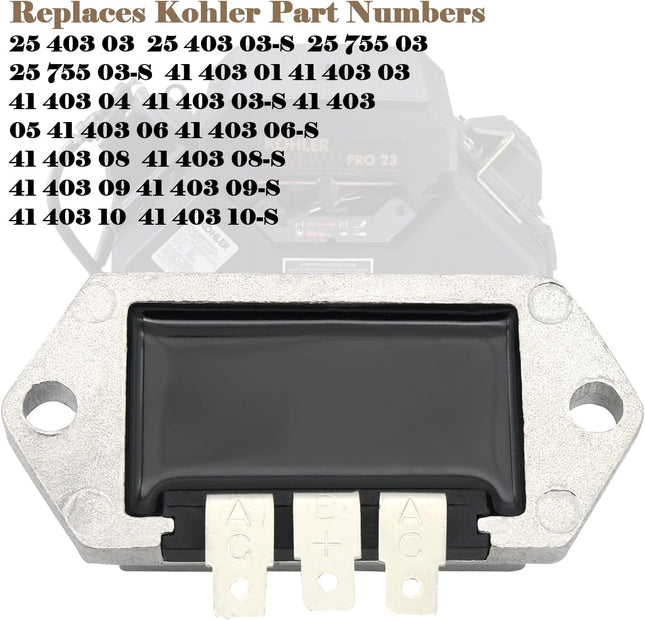 Voltage Regulator Rectifier For Kohler 8-25 HP Engines with 15 Amp alternators Replace OE 41 403 10-S 09-S 25 03-S