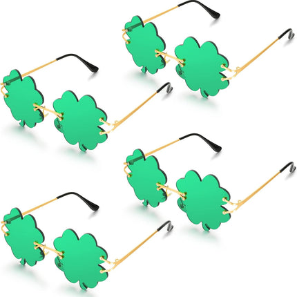 4 Pairs St. Patrick's Day Glasses Accessories Irish Shamrock Sunglasses Decor Party Favors Supplies Leprechaun Costume Green for Women Men -