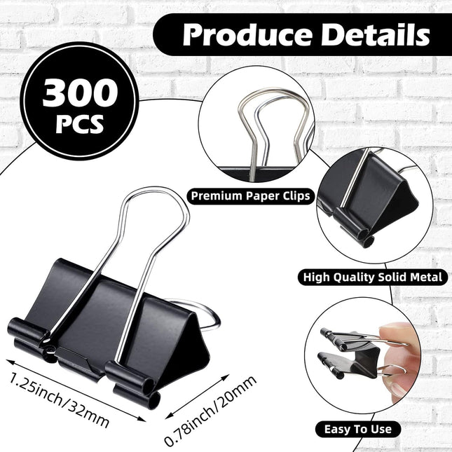 300 Pcs Medium Binder Clips Sturdy 1.25 Inch Black Paper Med Office Supplies Clamps for Teachers Students – product detail