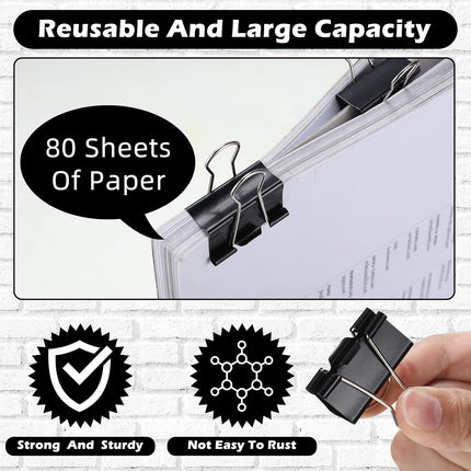 300 Pcs Medium Binder Clips Sturdy 1.25 Inch Black Paper Med Office Supplies Clamps for Teachers Students School Business
