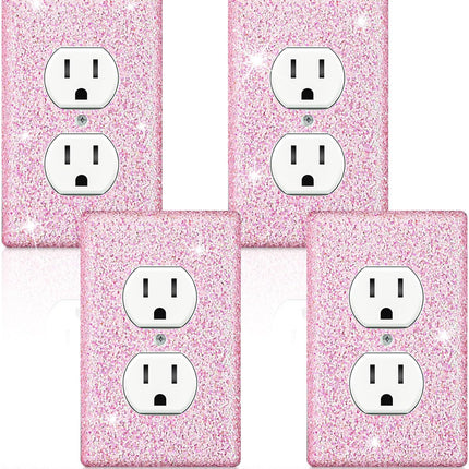 4 Pcs Glitter Light Switch Covers Bling Outlet Wall Plate Preppy Gift for Nursery Decor Women Teens Room Decor(Pink) Pink -