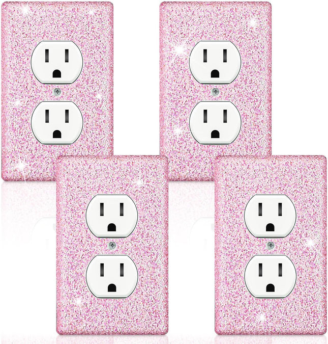 4 Pcs Glitter Light Switch Covers Bling Outlet Wall Plate Preppy Gift for Nursery Decor Women Teens Room