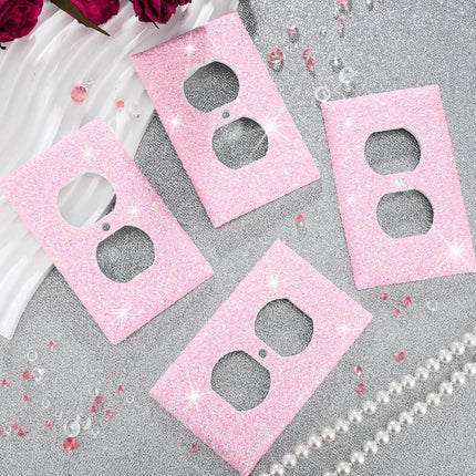 4 Pcs Glitter Light Switch Covers Bling Outlet Wall Plate Preppy Gift for Nursery Decor Women Teens Room Decor(Pink) Pink -
