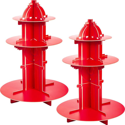 Fire Hydrant Cupcake Holder 2 Pieces 3 Tier Stand Fighter Theme Truck Birthday Party Supplies Decor Decorations -