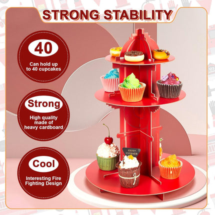 Fire Hydrant Cupcake Holder 2 Pieces 3 Tier Stand Fighter Theme Truck Birthday Party Supplies Decor Decorations -