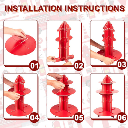 Fire Hydrant Cupcake Holder 2 Pieces 3 Tier Stand Fighter Theme Truck Birthday Party Supplies Decor Decorations -
