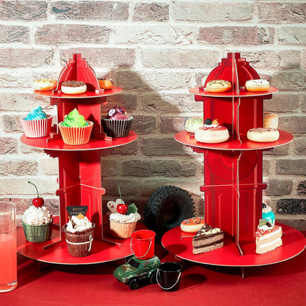 Fire Hydrant Cupcake Holder 2 Pieces 3 Tier Stand Fighter Theme Truck Birthday Party Supplies Decor Decorations -