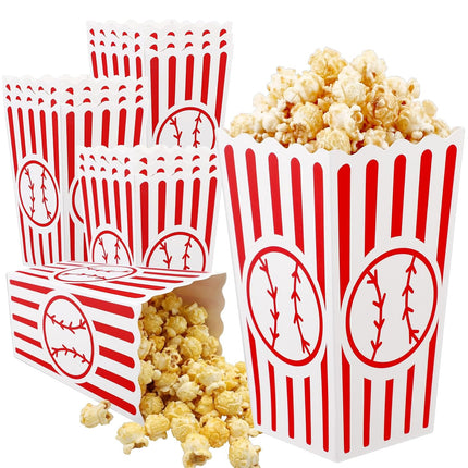 100 Pcs Baseball Popcorn Boxes Cardboard Bucket Snack Bags Treat Container for Sports Themed Birthday Party Favors Supplies Senior Night Gift Decor -
