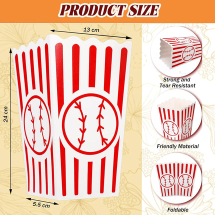 100 Pcs Baseball Popcorn Boxes Cardboard Bucket Snack Bags Treat Container for Sports Themed Birthday Party Favors Supplies Senior Night Gift Decor -