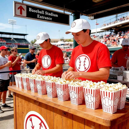 100 Pcs Baseball Popcorn Boxes Cardboard Bucket Snack Bags Treat Container for Sports Themed Birthday Party Favors Supplies Senior Night Gift Decor -