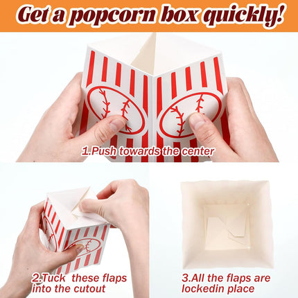 100 Pcs Baseball Popcorn Boxes Cardboard Bucket Snack Bags Treat Container for Sports Themed Birthday Party Favors Supplies Senior Night Gift Decor -