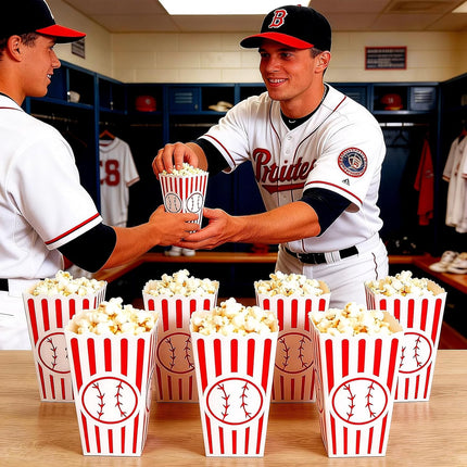 100 Pcs Baseball Popcorn Boxes Cardboard Bucket Snack Bags Treat Container for Sports Themed Birthday Party Favors Supplies Senior Night Gift Decor -