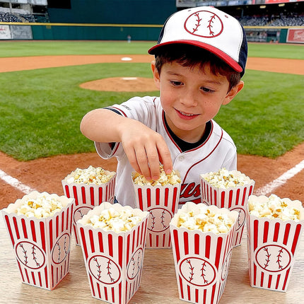 100 Pcs Baseball Popcorn Boxes Cardboard Bucket Snack Bags Treat Container for Sports Themed Birthday Party Favors Supplies Senior Night Gift Decor -