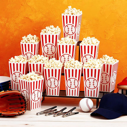 100 Pcs Baseball Popcorn Boxes Cardboard Bucket Snack Bags Treat Container for Sports Themed Birthday Party Favors Supplies Senior Night Gift Decor -